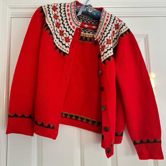 Alex Mill red merino wool fair isle cardigan, size L - Picture 3 of 7